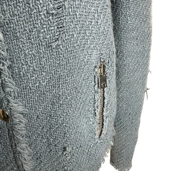IRO Agnette Blue Tweed Distressed Snap Front Jacket Women's Size 38 US M Moto - Picture 8 of 11